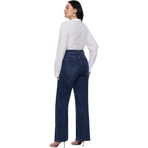 Plus Size Baggy Jeans Women Wide Leg Full Length High Waist Comfortable - Picture 3 of 8
